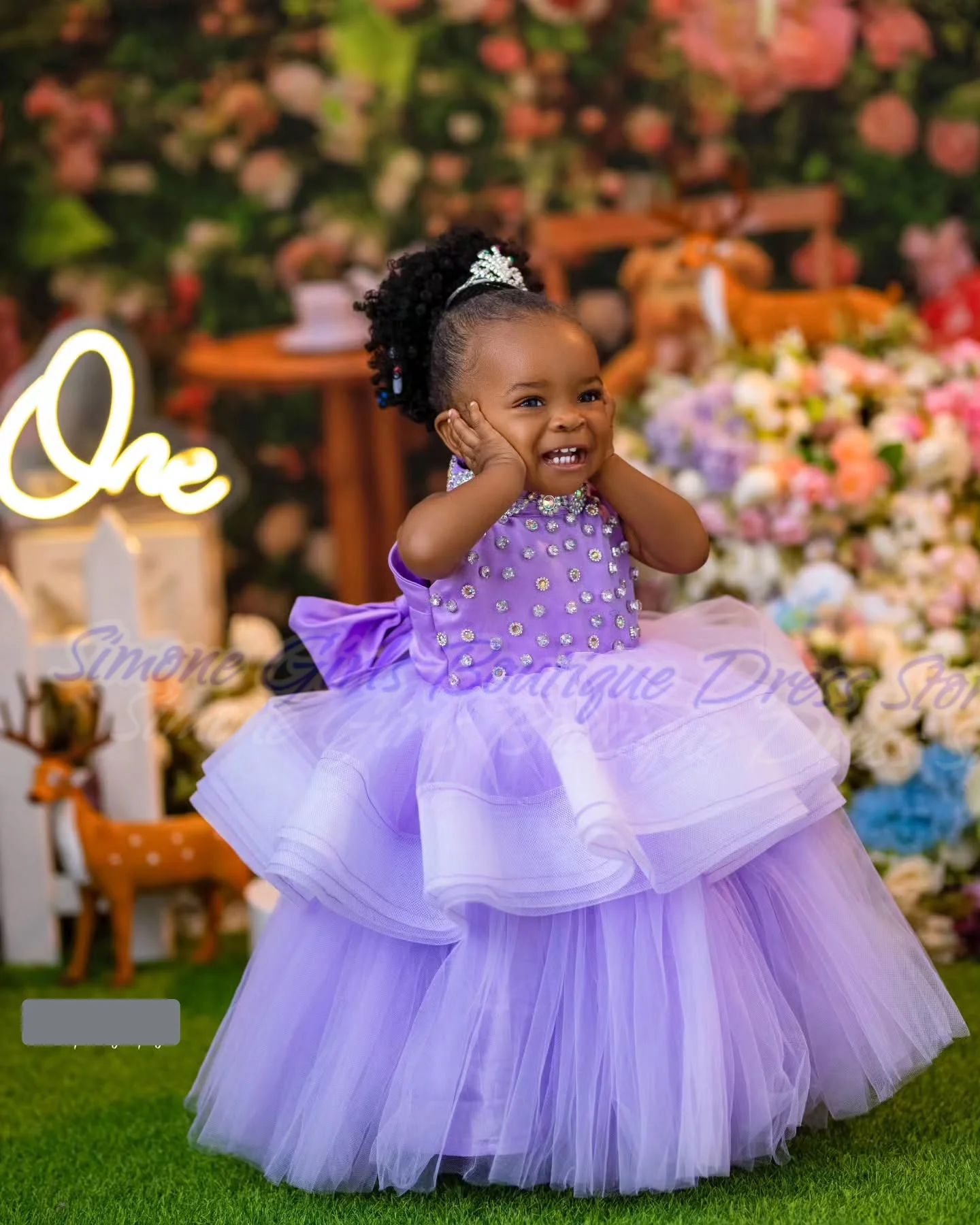 Lila púrpura diamante elegante niña Puff falda vestido de niña de las flores para sesiones de fotos vestido de baile ceremonias de boda fiesta de cumpleaños