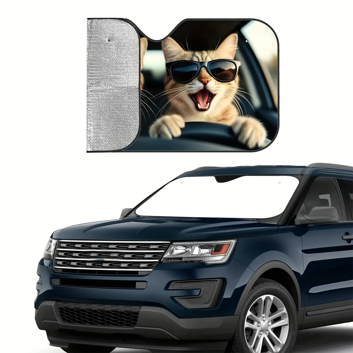 [Cool Cats Sunshade] 1pc Cool Cats Fashion Glasses Pattern Car Sunshade | Adorable Fashion Glasses-Wearing Cats Design, Easy Ins