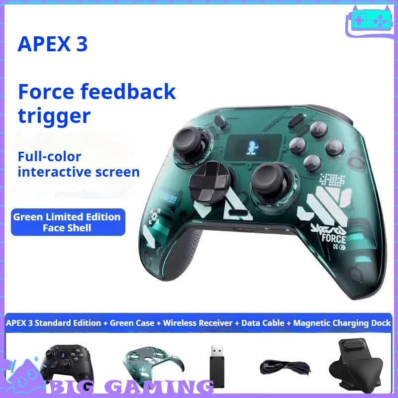 APEX 3 Wireless Elite Gamepad,Interactive Screen,Green Limited Replaceable Faceplate,Game Controller for PC Switch Android iOS