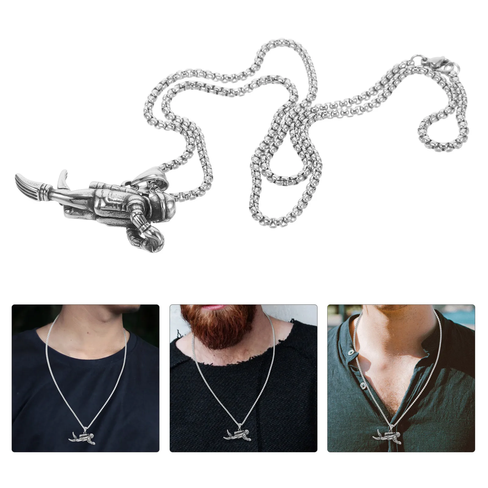 

Diver Man Pendant Necklace Titanium Steel Stylish Creative Pendant Chain Daily Party Decor Sports Necklace Gift