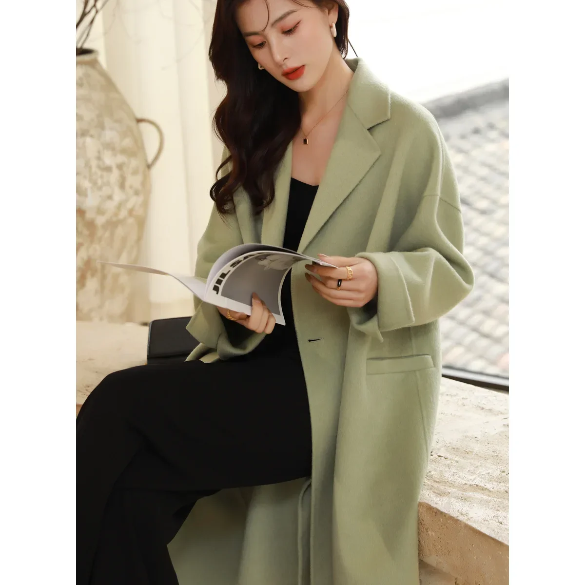 Double-sided woolen coat women's autumn and winter new high-end fashion temperament medium and long camel wool coat