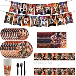 WWE character Party Decoration Birthday Decor Supplies Cartoon Cutlery Number Balloon Set Backdrop Banner Cake Topper kids gifts