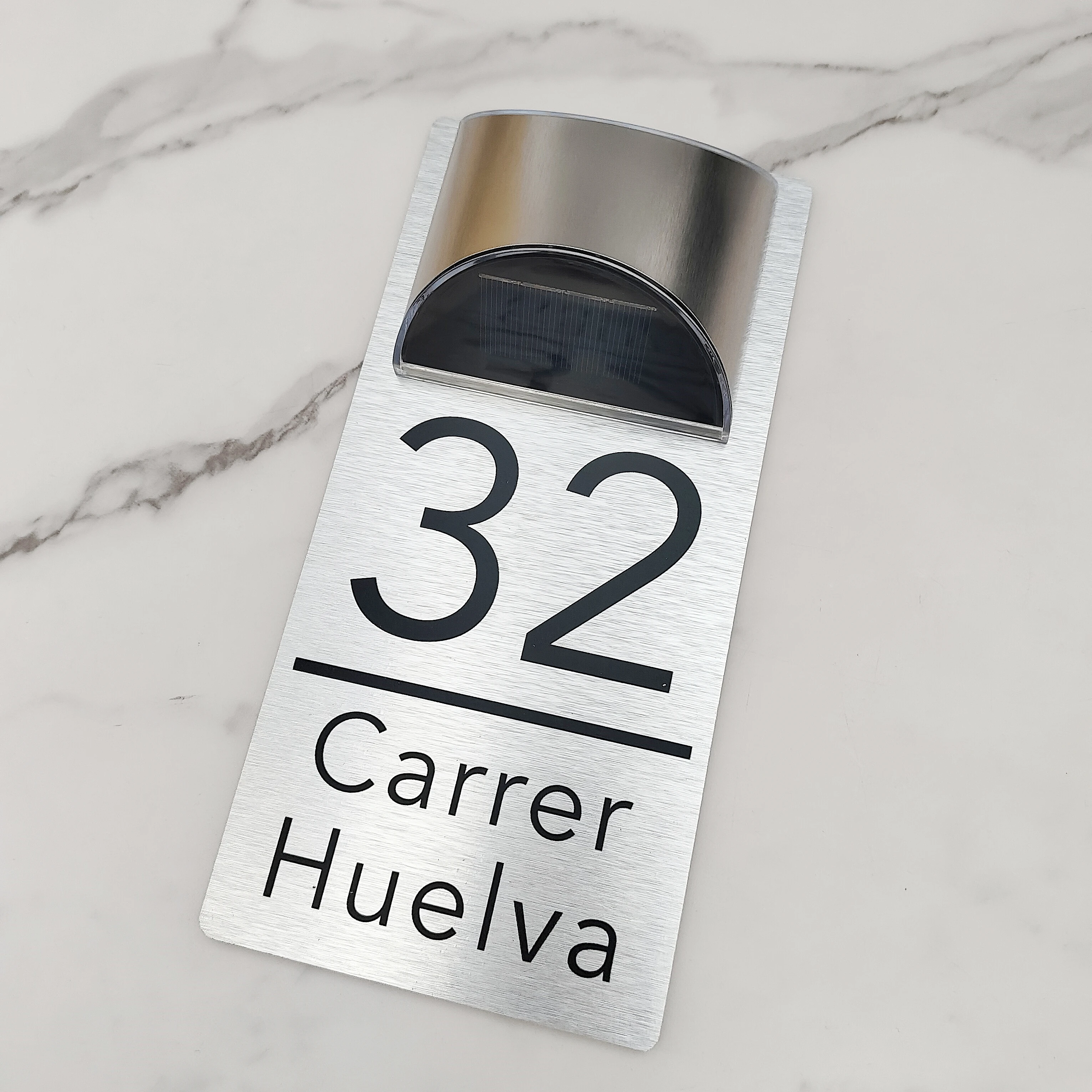 Brushed Silver Personalized Custom House Number Plate Light Glow Solar Led Lit Signs Composite Aluminum OutDoor Address Plaque