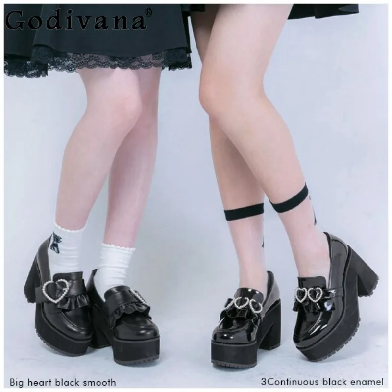

Japanese Lolita Waterproof Platform Thick-heeled High-heeled Shoes Floor Buds Platform Lolita Pearl Love Single Shoes Women