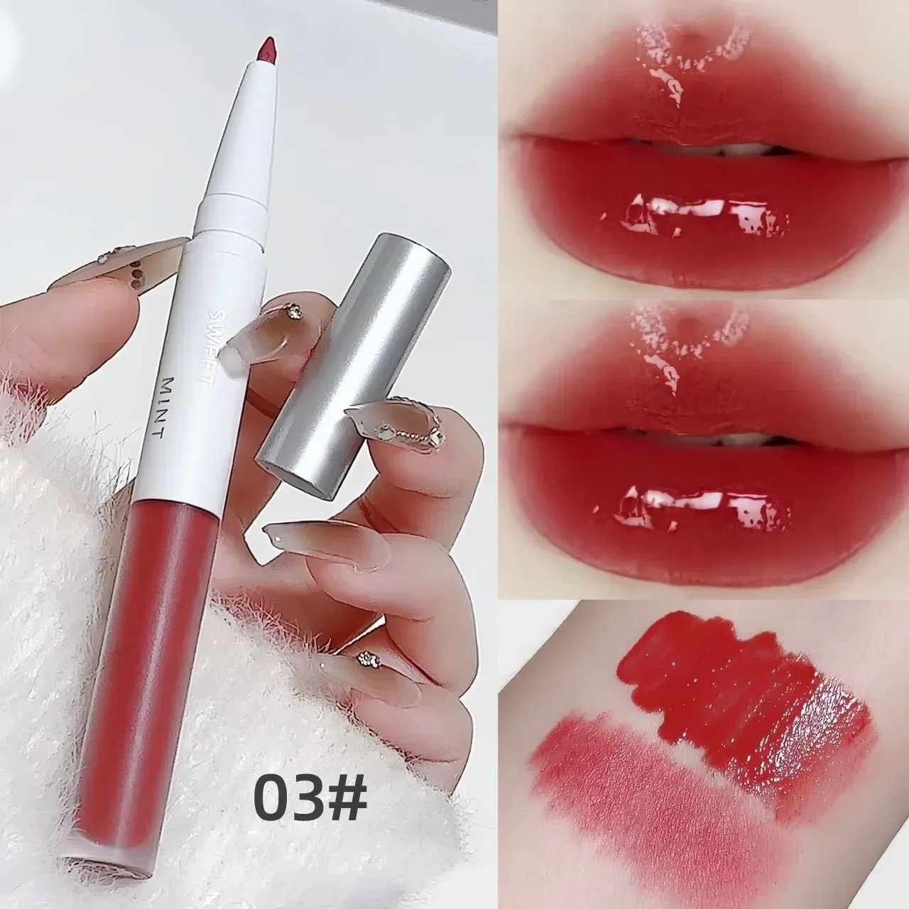 Double-Ended Espelho Lip Glaze, Matte Lipliner Pen, Lasting Non-Stick Cup, Batom Líquido, Impermeável, Maquiagem Volupts