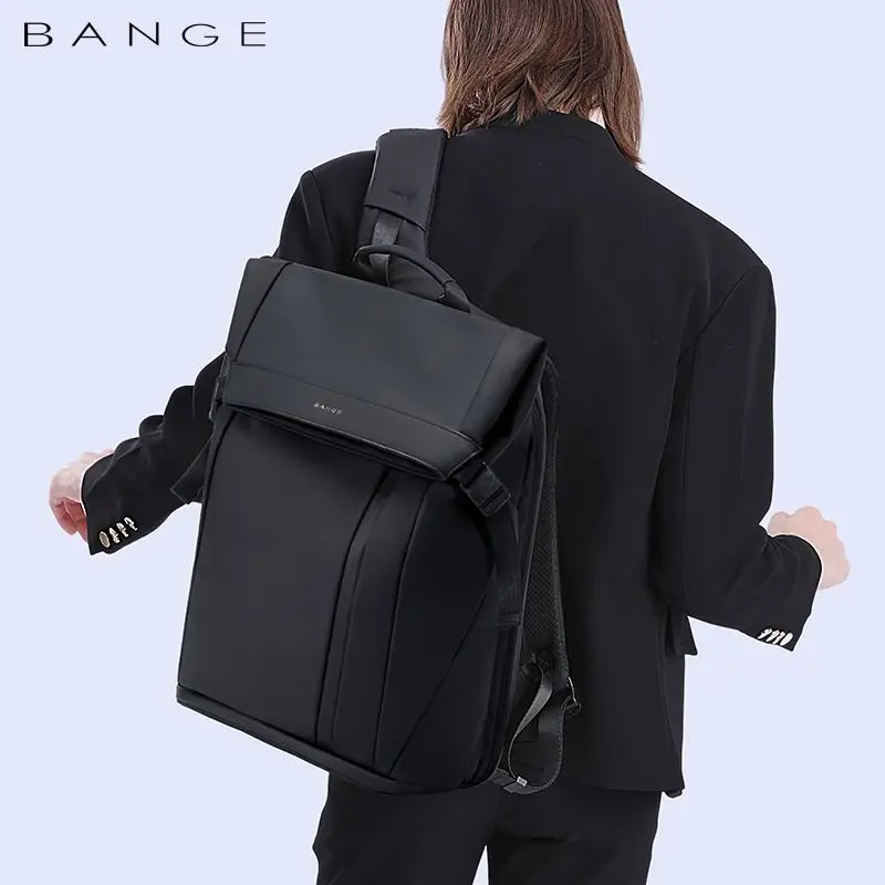 Mochila Bange tas punggung bisnis pria, ransel laptop 15.6 inci tahan air banyak kompartemen warna hitam cocok untuk pria