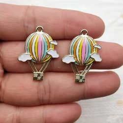 10pcs Hot Air Balloon Charms for Jewelry Making Enamel Earring Phone Pendant Diy Accessories Alloy Metal Gold Plated