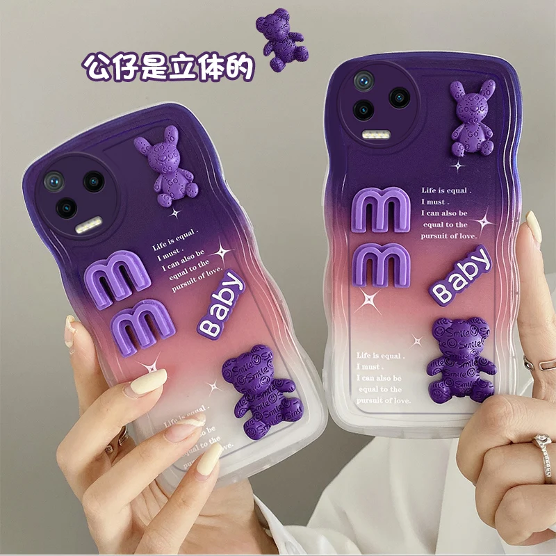 Phone Case for Infinix Note 30 Pro Note 30 Note 12 Turbo Note 12 Pro Note 12i 3D Wavy Gradient Baby Bear Wristband Case Cover