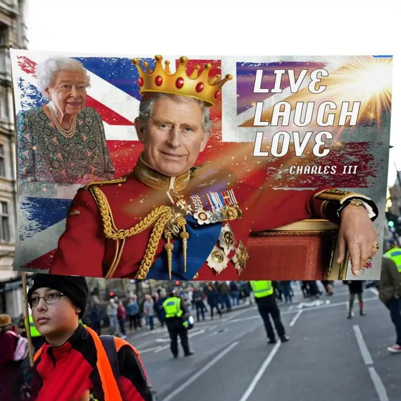 Grands drapeaux de couronnement King Charles III, Union Jack Bunting, Great Britain Feel, British King Charles III, Garden Feel, 5 pi x 3 pi