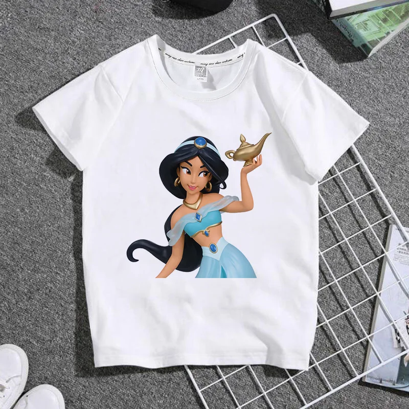 Artistic Disney Princess Jasmine print children\'s T-shirts fresh colors short sleeves generous and decent tops full of lively