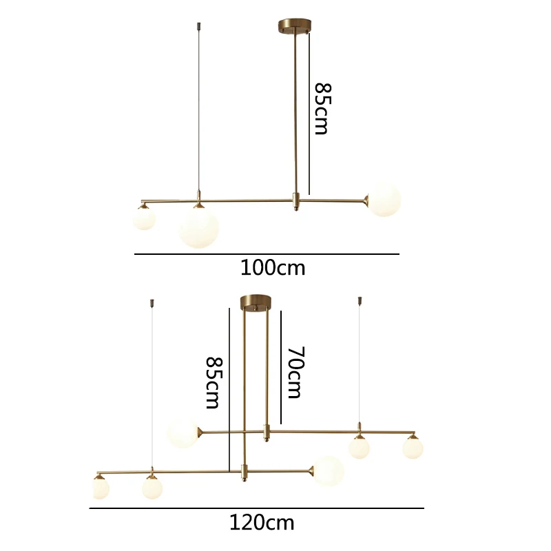 Nordic Copper lighting fixtures Modern Glass Ball Long Chandelier Dining Room Bedroom Kitchen Island LED Hanging Lamp