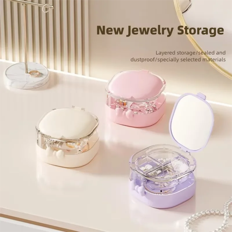 Mini Portable Small Jewelry Storage Box With a Mirror Ring Necklace Earrings Storage Box Organizer Display Gift Box
