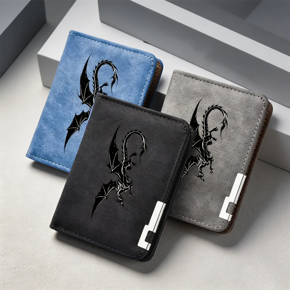 Men's Black Mini Wallet with Multiple Card Slots Dragon Pattern Simple Casual Design High-Quality Leather