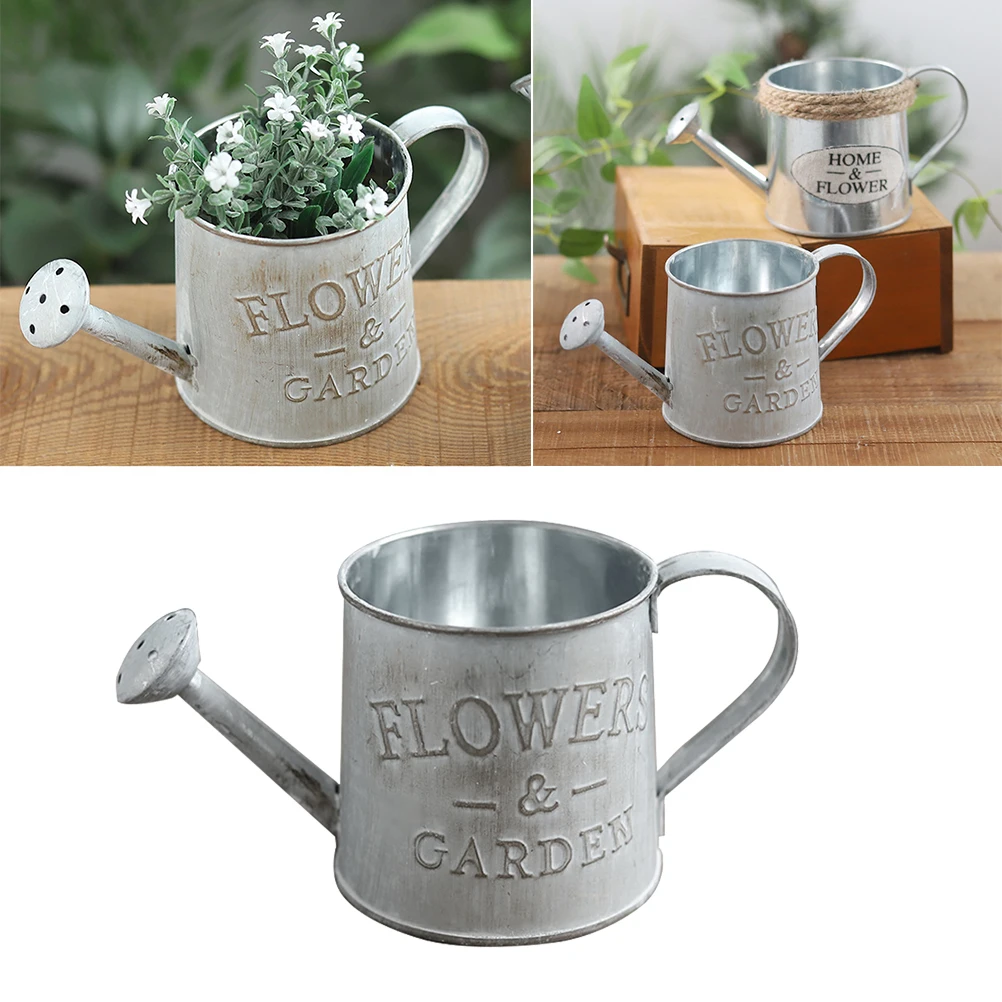 

Creative Rustic Style Iron Metal Jug Pitcher Vintage White Flower Vase Portable Decoration Pot for Home Wedding Party Coffee