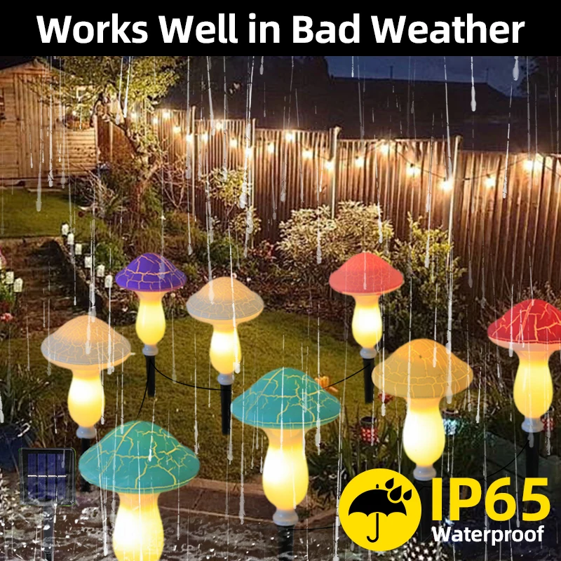 8 Modes LED Solar Mushroom Light Outdoor Garden Decor Waterproof Fairy Light Solar String  Pathway Lawn Lamp Garden Light