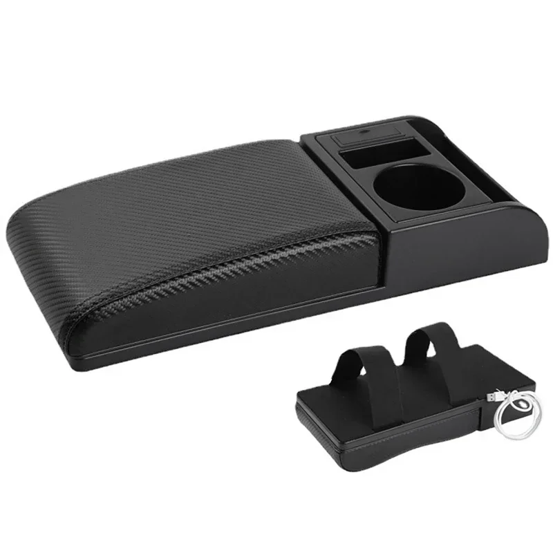 Car Armrest Box Extender Elbow Support Universal Auto Arm Rest with USB Charging Ports Cup Holder