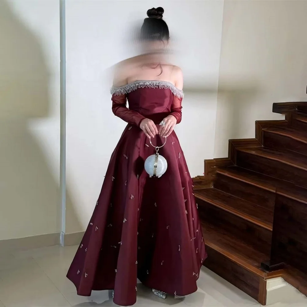 

Customized Exquisite Satin Women Prom Dress Charming Beading Party Gown Half Sleeve Floor Length evening dresses luxury 2025