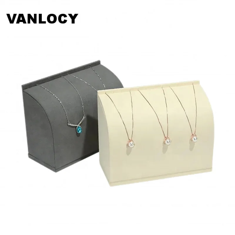 Vanlocy-Exhibidor de joyas de microfibra, placas de collar, color beige, personalizado, novedad