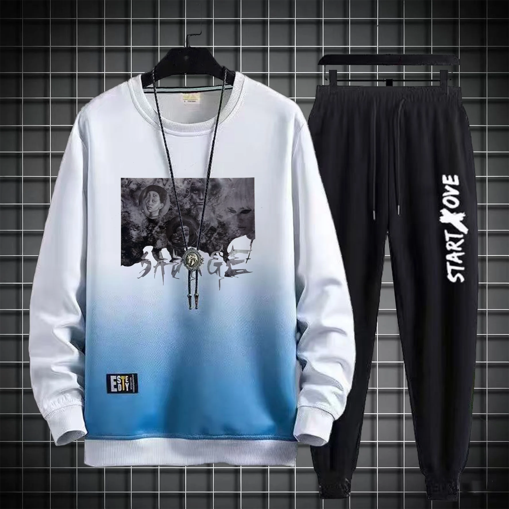 

Осень 202, мужской комплект с капюшоном, толстовки с длинными рукавами, спортивный мужской y2k, спортивный костюм, студенческий беговой пуловер из полиэстера + костюм с длинными брюками