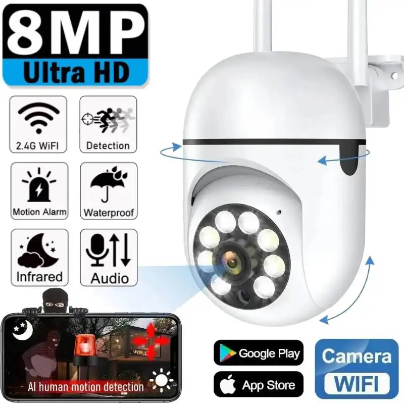 

8MP Wifi IP Camera Two-Way Audio AI Human Tracking Surveillance Camera 8X Digital Zoom HD Night Color CCTV Home Security Monitor