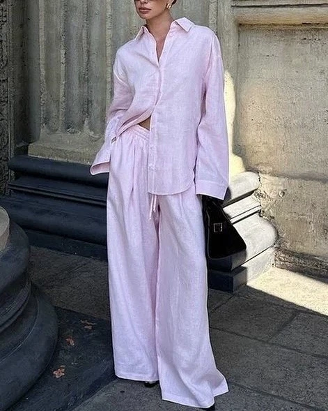 

Модный свободный комплект из брюк и брюк, повседневный костюм-двойка из полиэстера, длинная женская одежда на пуговицах све, осенняя коллекция