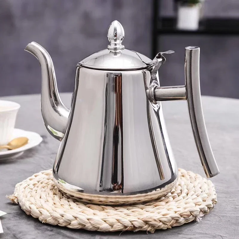 2021 1L Thick Stainless Steel Teapot Golden Silver Tea Pot with Infuser Coffee Pot Induction Cooker Tea Kettle Water Kettle