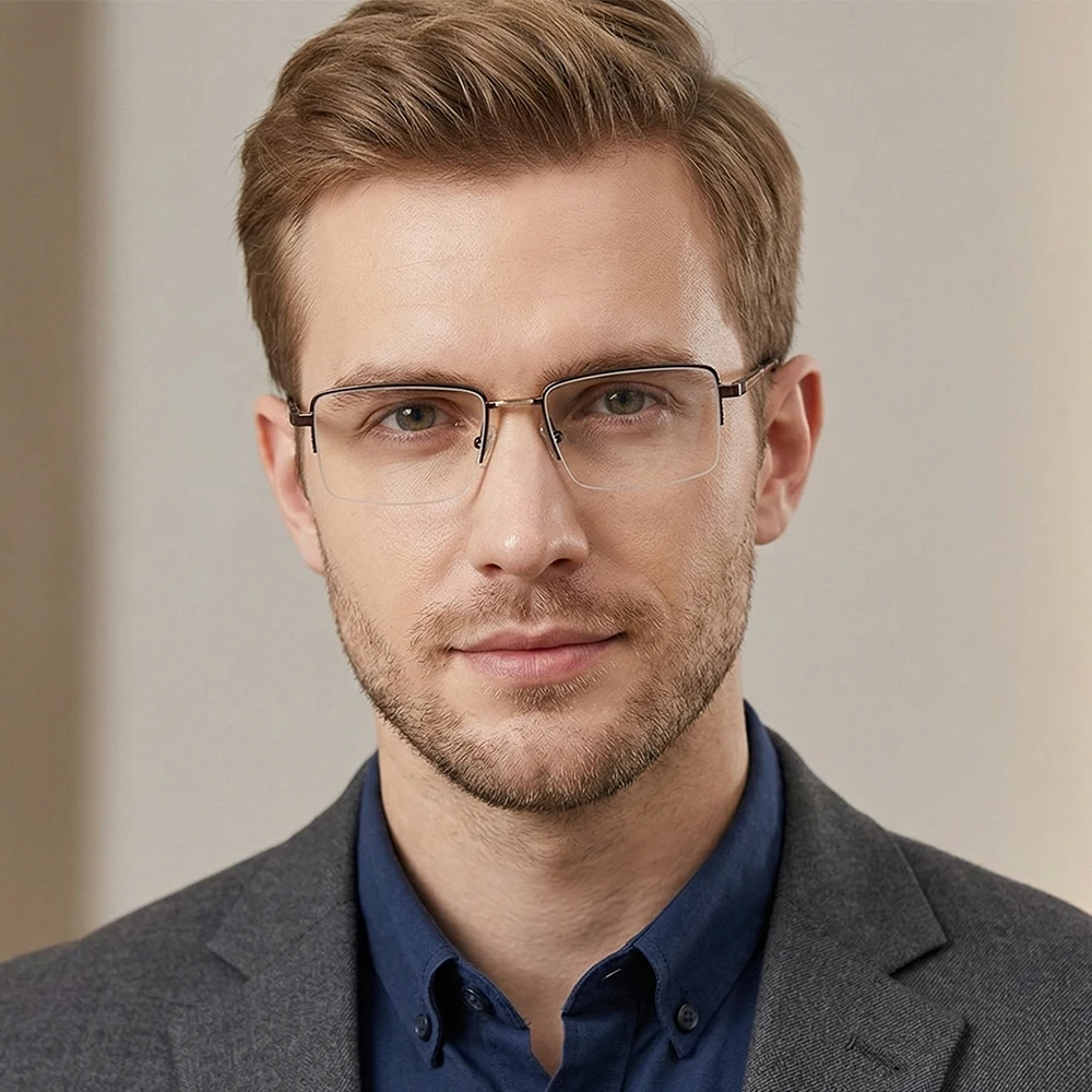 

JMISUS 2026 New Arrivals Haft-rimlessRectangle Prescription Glass Men Progressive Eyewear Fashion Optical Eyeglasses