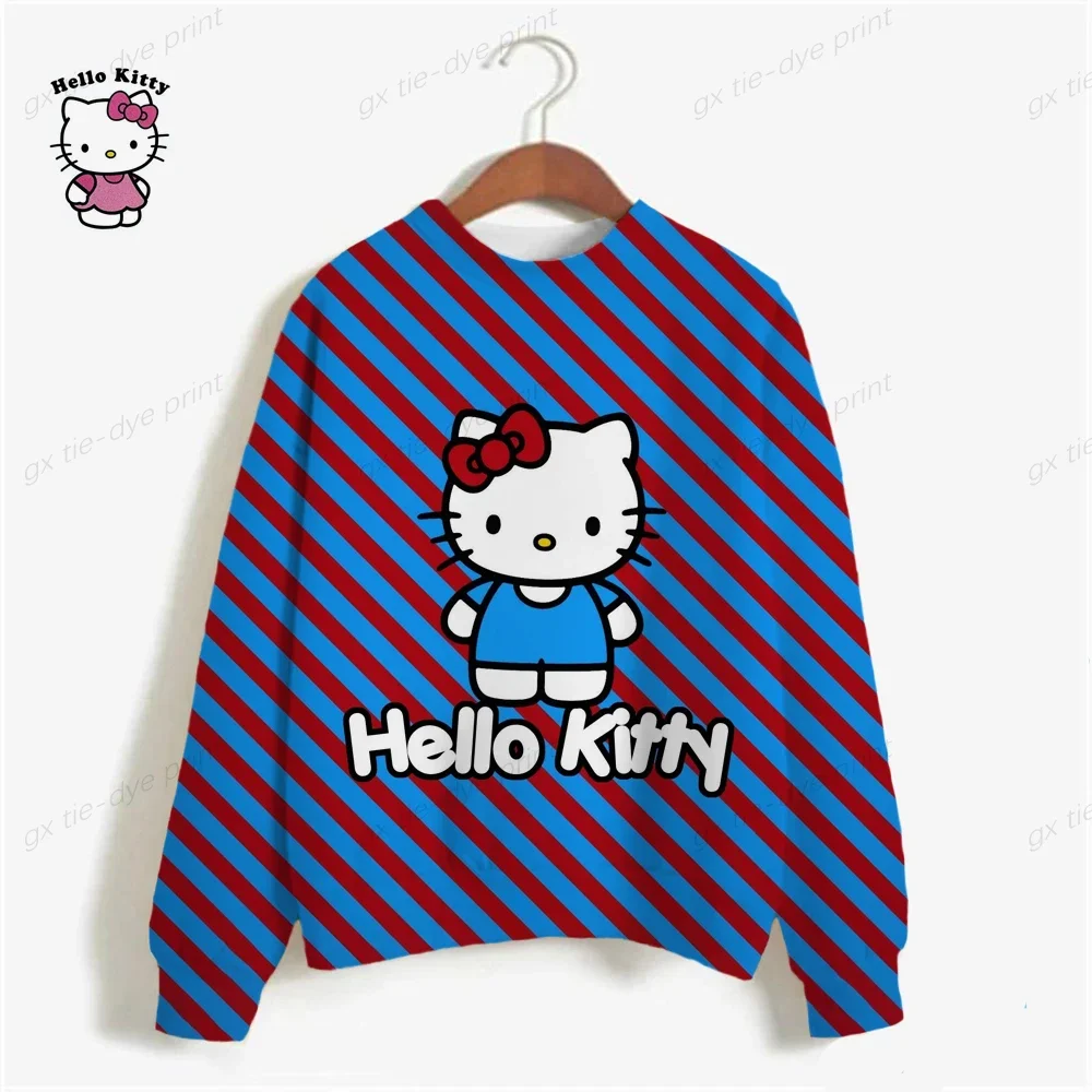 Woman Sweatshirts 2024 Sweet Korean O-neck Pullovers Thick Autumn Winter Candy Color Loose Hoodies HELLO KITTY Womens Clothing