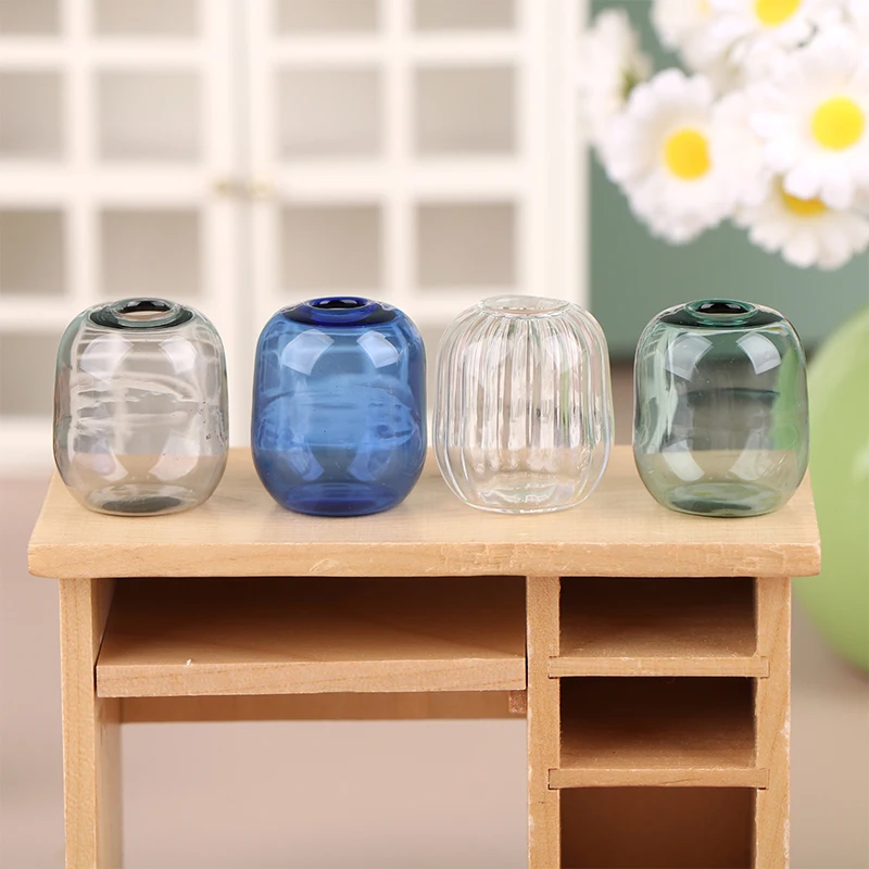 

1:12 Dollhouse Miniature Glass Vase Mini Transparent Storage Jar Flowerpot Glass Jar Glass Flowers Pot Home Garden Decor Toy