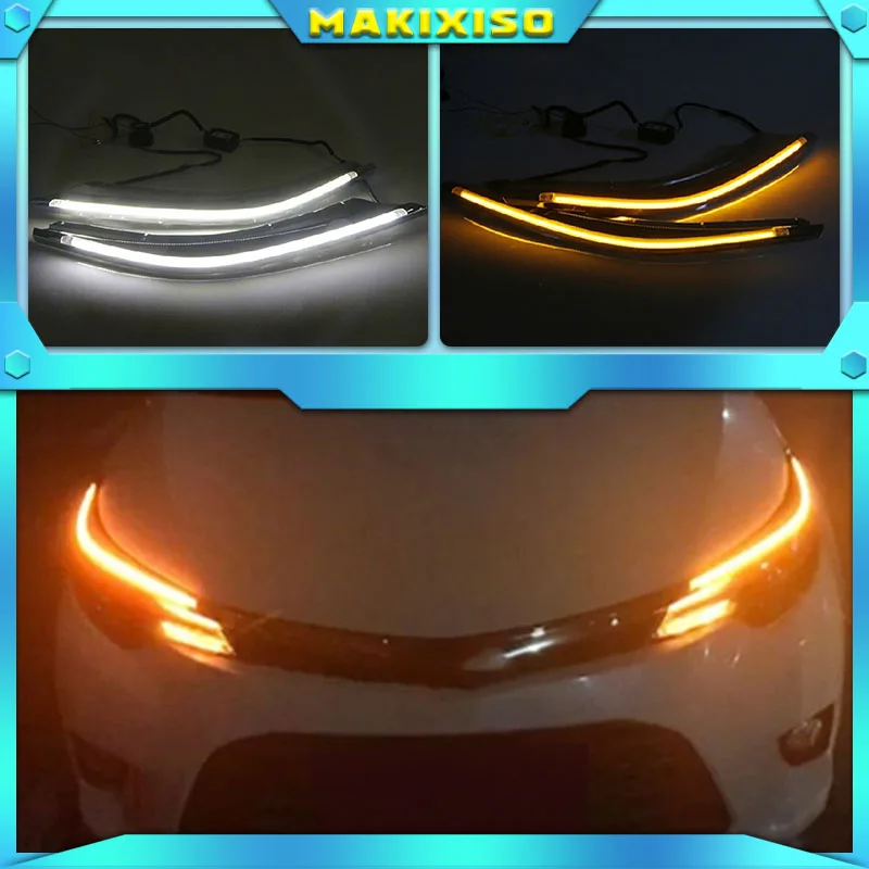 

2Pcs LED DRL Headlight Eyebrow Daytime Running Light Flowing dynamic Yellow For Toyota LEVIN 2014-2017