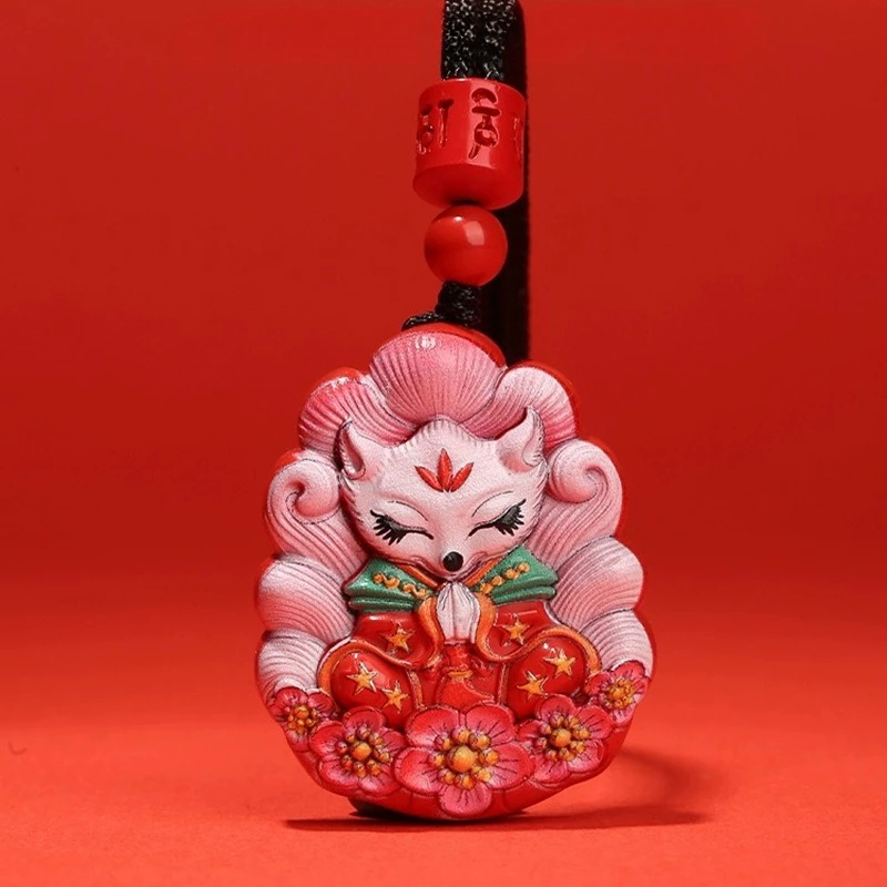 

Painted Cinnabar Nine-Tailed Fox Pendant Accessory, Women's Necklace, Fashion Jewelry, Gift