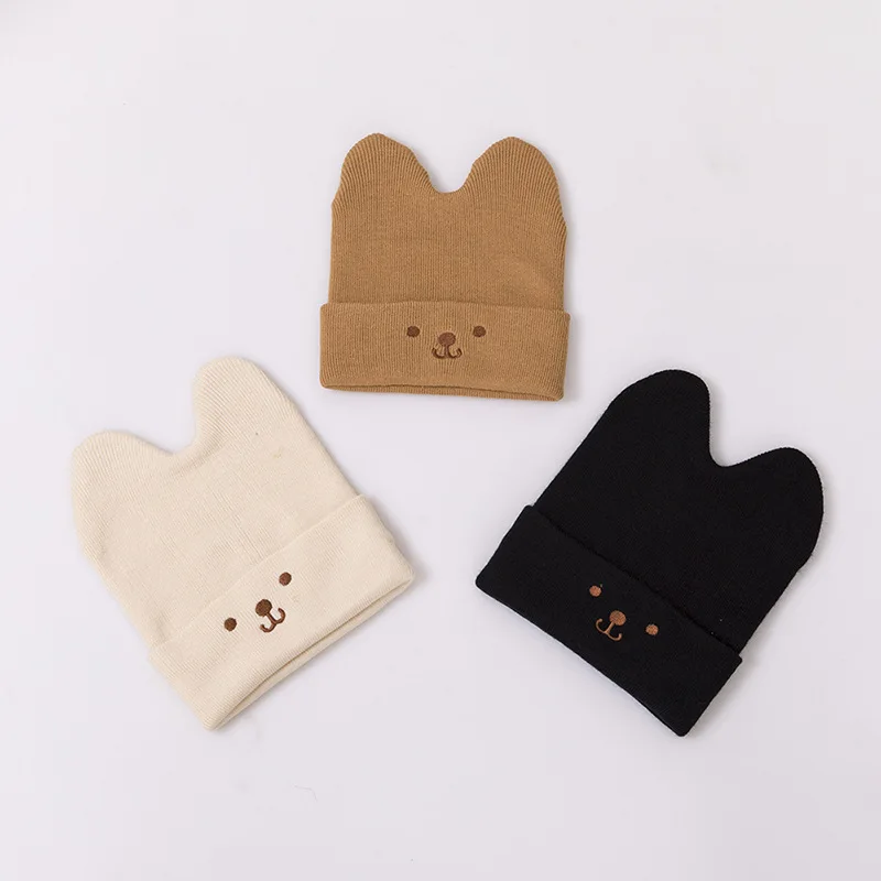 Bear Newborn Hat Scarf Set Autumn Winter Baby Beanie Knitted Hat Toddler Accessories Cute Cartoon Infant Cap for Girls Boys