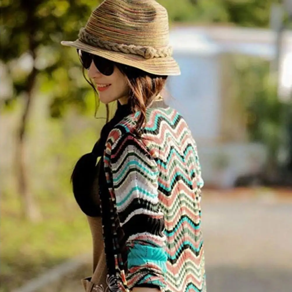 Sun Hat Hat Women Foldable Straw Hat Straw Summer Bohemia Style Straw Hats Striped Braided Rope Beach Beach Straw Sun s F