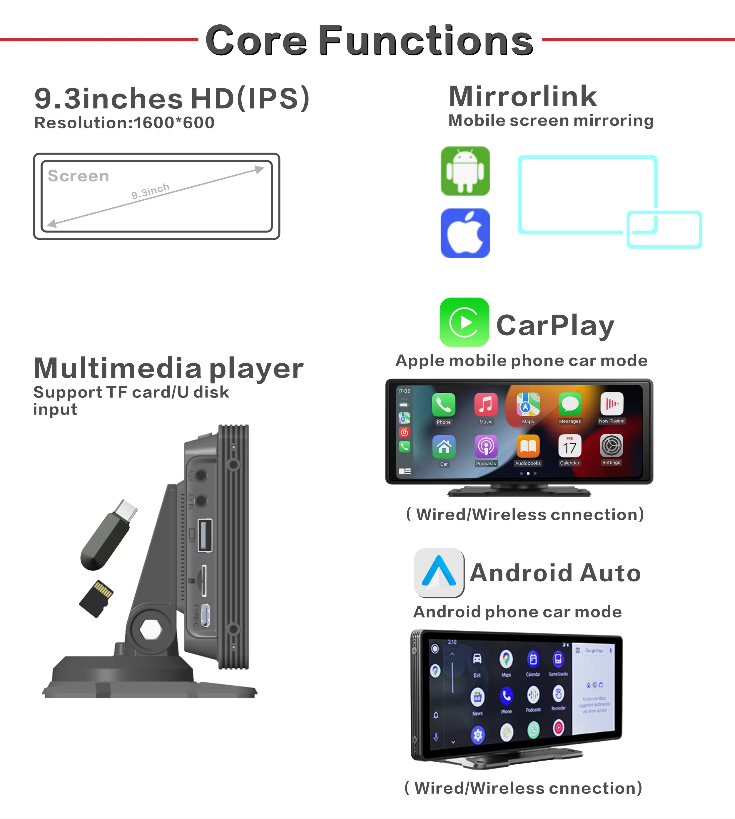 10.26 Polegada portátil sem fio android rádio automático carplay painel carro dvr player android auto sem fio carro jogar android auto