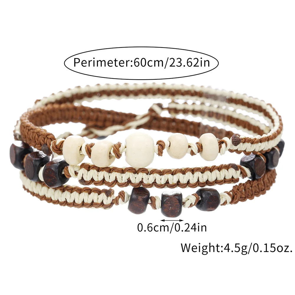 Vintage Einsträngiges Geflochtenes Wickelarmband, Böhmisches Mehrlagiges Holzperlen-Armband für Männer, Modeschmuck-Accessoire – Detail 6