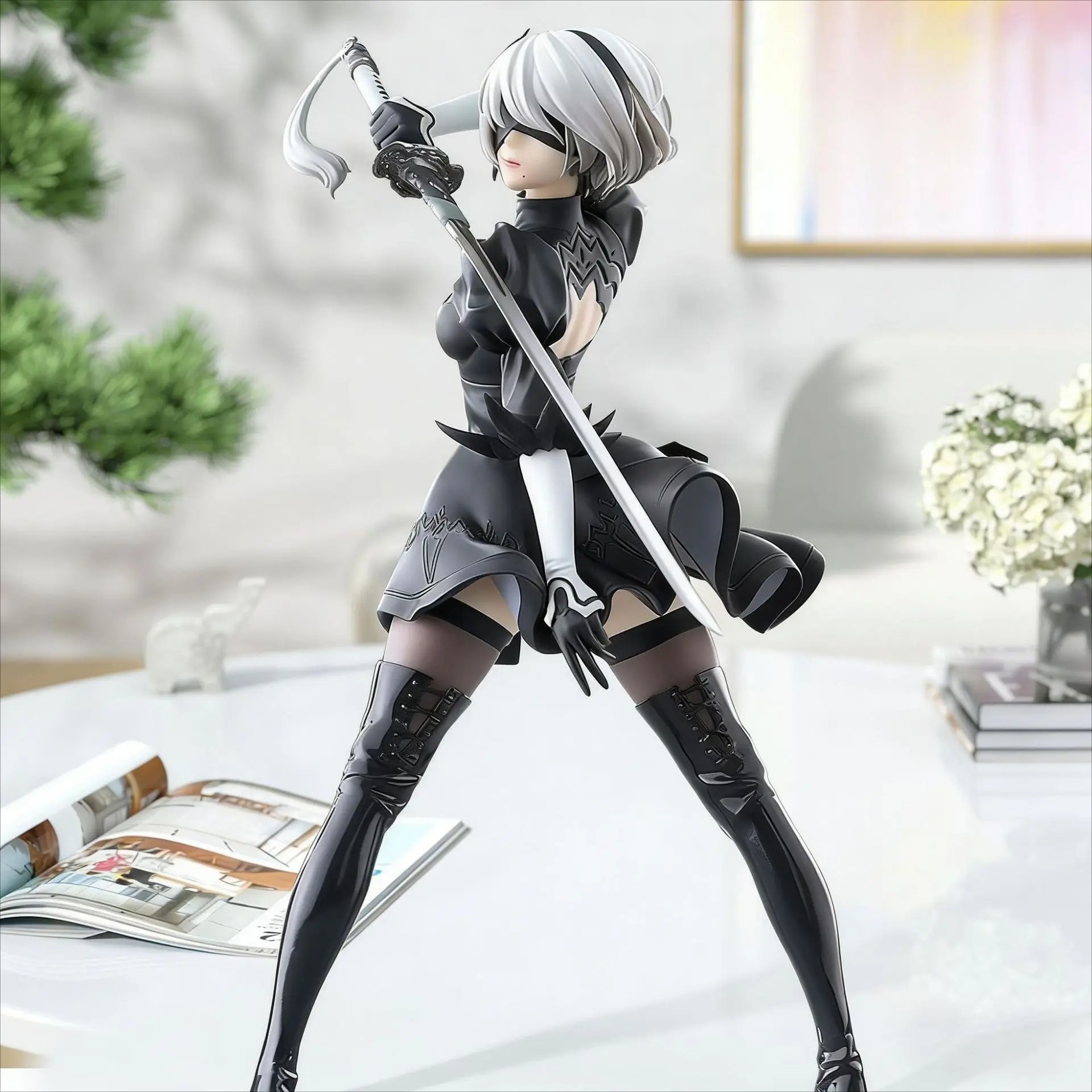 Neue heiße 18CM Yorha 2B Schwarz-Weiß-Serie Anime-Figur PVC Sammlerstück Actionfiguren Modell Statuette Geschenk