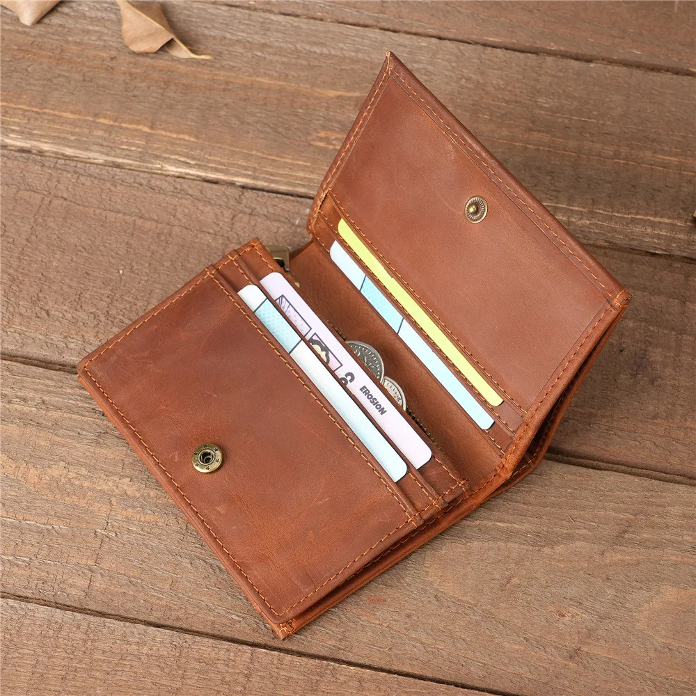 

Мужской двойной кошелек из натуральной кожи, тонкий минималистичный карман на молнии с зажимом для денег, мужские кошельки из натуральной кожи с окошком для удостоверения личности