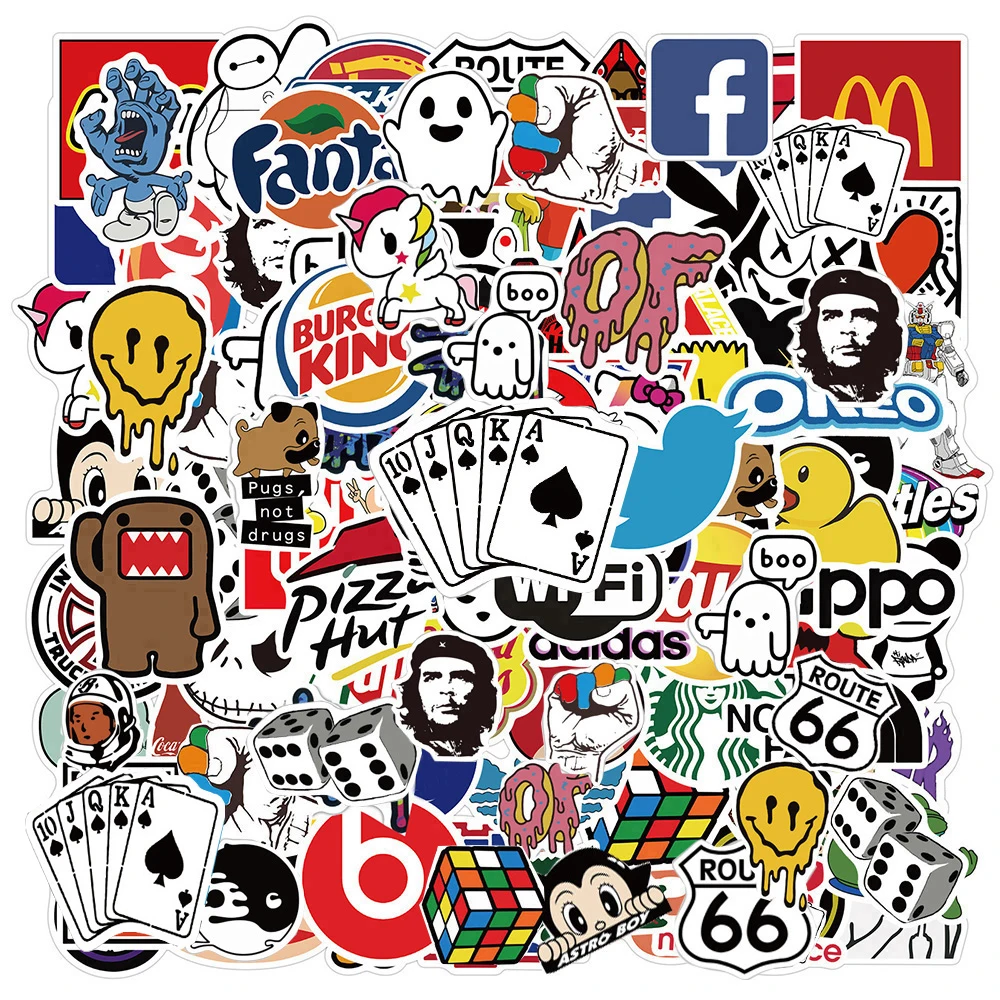 10/30/50/100Pcs Fashion Cool Brand Logo Stickers Aesthetic Anime Decal Motorcycle Phone Car Skateboard Laptop Sticker Kids Toy