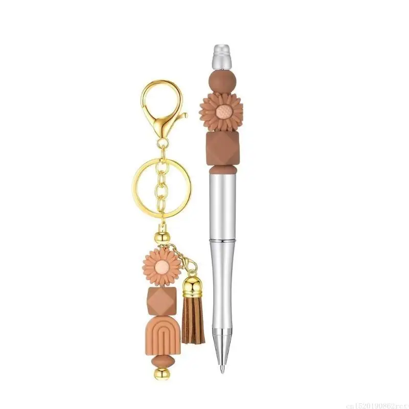 D5BB 78Pcs DIY Beads Ballpoint Pen Set, Including Beads, Keychain Clip, and Colorful Tassels for Kid Adult Christmas Gift