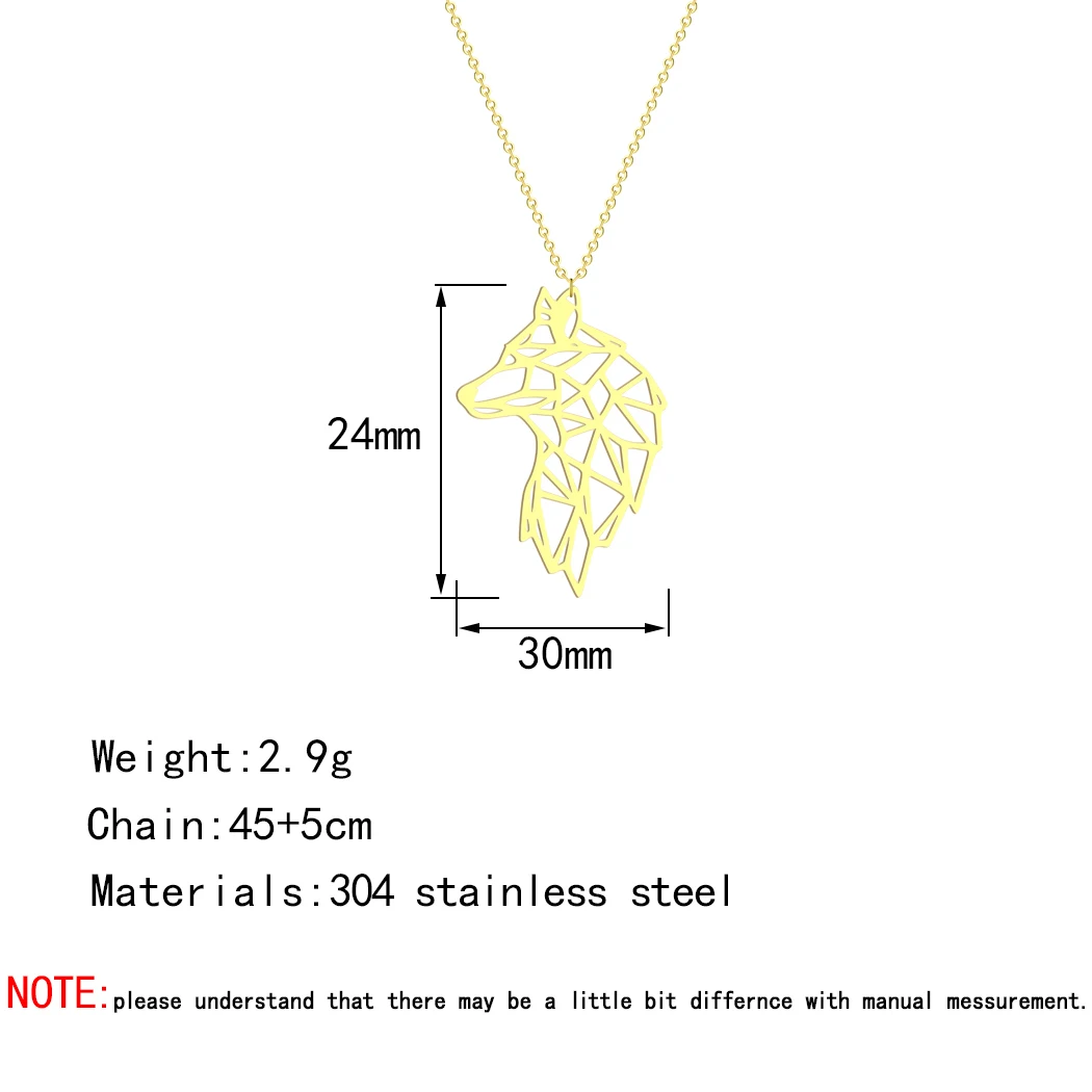 CHENGXUN içi boş Origami kurt kolye kolye kadınlar için kız Dainty geometrik kurt başkanı Charm boyun klavikula zincir takı kadın