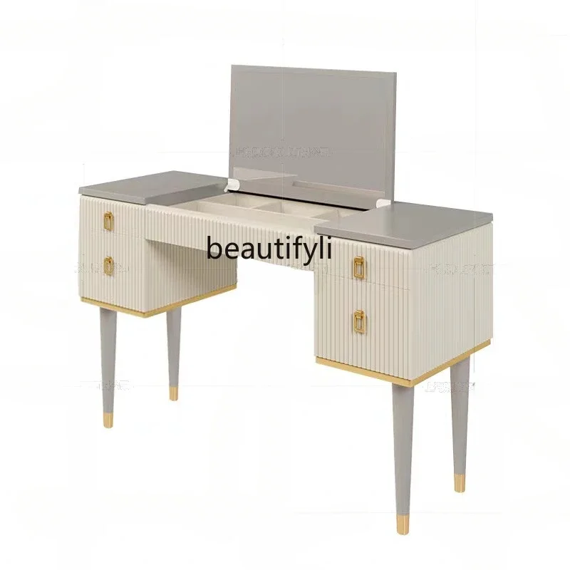 

Bedroom Solid Wood Dressing Table Light Luxury Modern Simple Makeup Flip Desk with Mirror Integrated