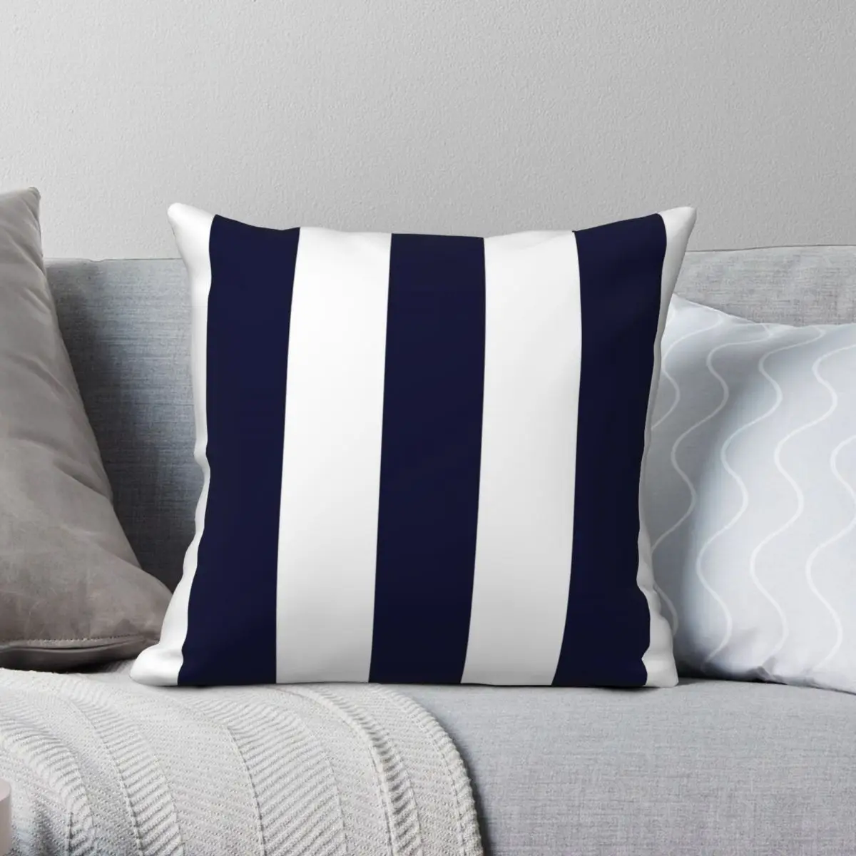 Navy Blue White Stripes Pillowcase Polyester Linen Velvet Creative Zip Decorative Pillow Case Bed Cushion Cover 45x45