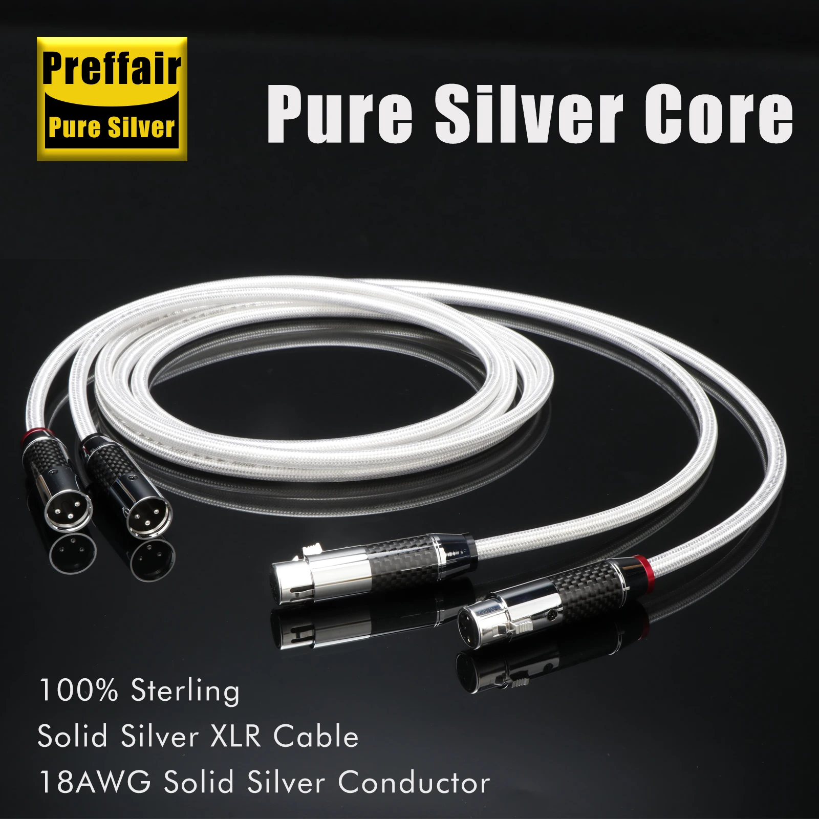 

Hifi 4N Pure Silver XLR Audio Cable 18AWG XLR Audio Cable Carbon Fiber Male to Female XLR Connector Solid PSS Core