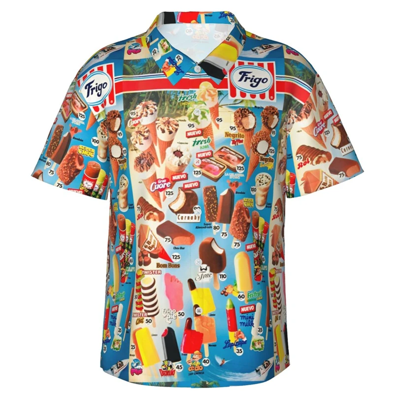 80S 90S Retro Grappig Ijs 3d Print Shirts Herinnering Mannen Kleding Zomer Koud Strand Shirts Hawaiiaanse Vakantie Streetwear Blouses