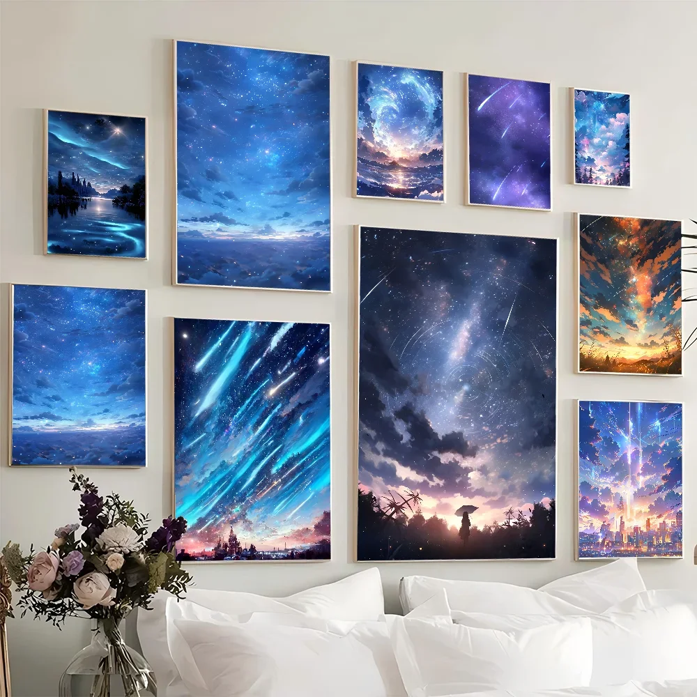 1PC Sky Painted Poster Movie Sticky Posters Retro Kraft Paper Sticker DIY Room Bar Cafe Aesthetic Art Wall Painting