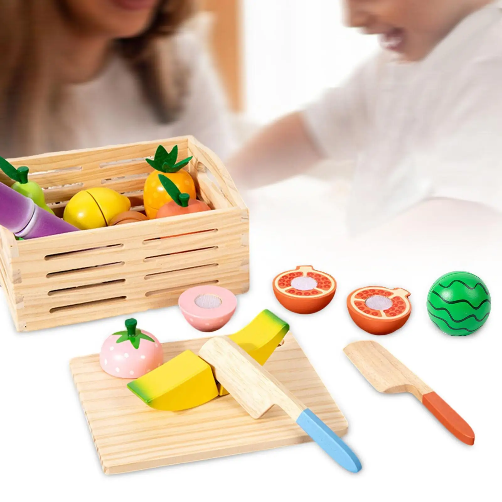 Juego de madera con comida, juego de simulación, regalo para niños y niñas, tabla de cortar de madera