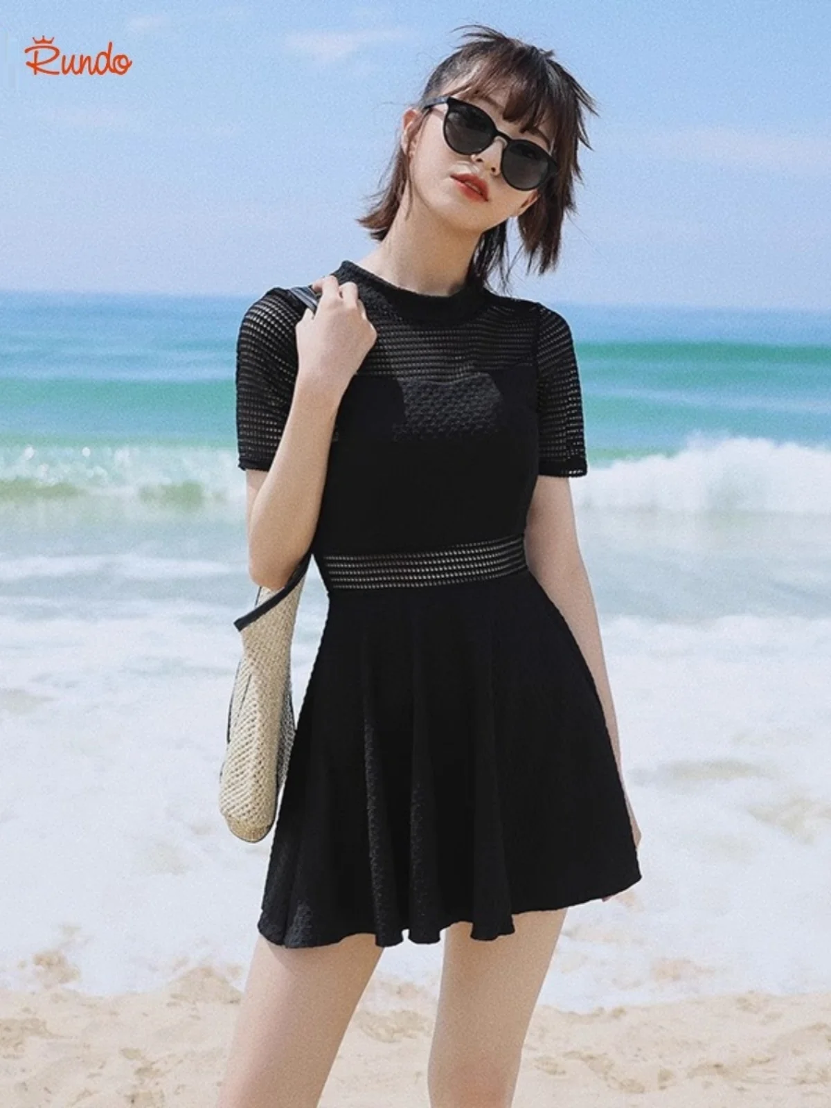 

Bla-Piece Swimsuit Women's New Sle Slimming Cover-Up Faionable Skirt Design Beach ort Sve Swimming Costume