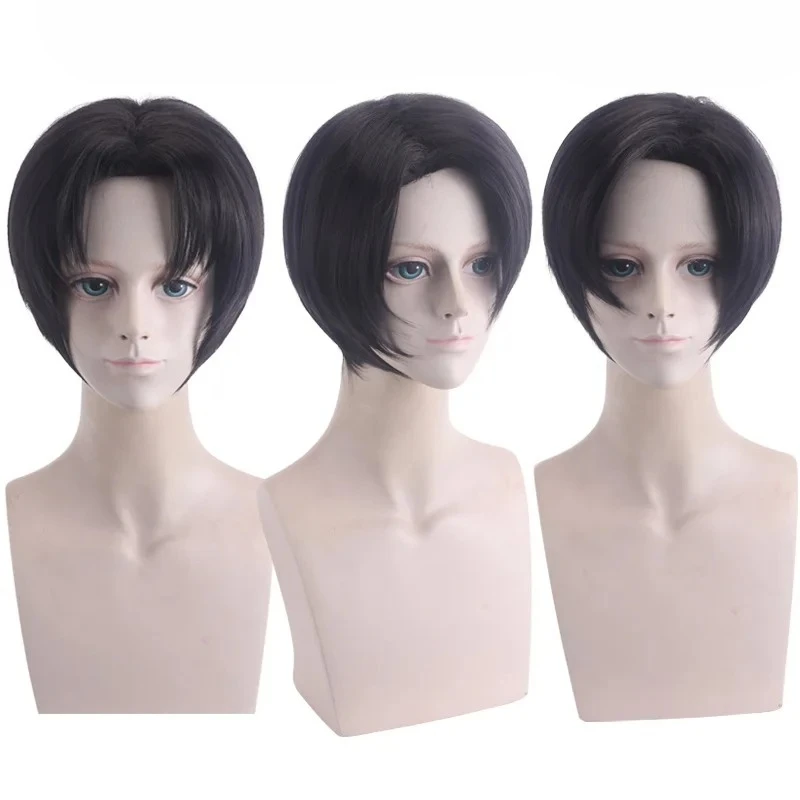 الاصطناعية شعر مستعار أسود قصير الجزء الأوسط أرملة الذروة شعر مستعار تأثيري لحزب الهالوين أنيمي زي ألياف مقاومة للحرارة الشعر #1