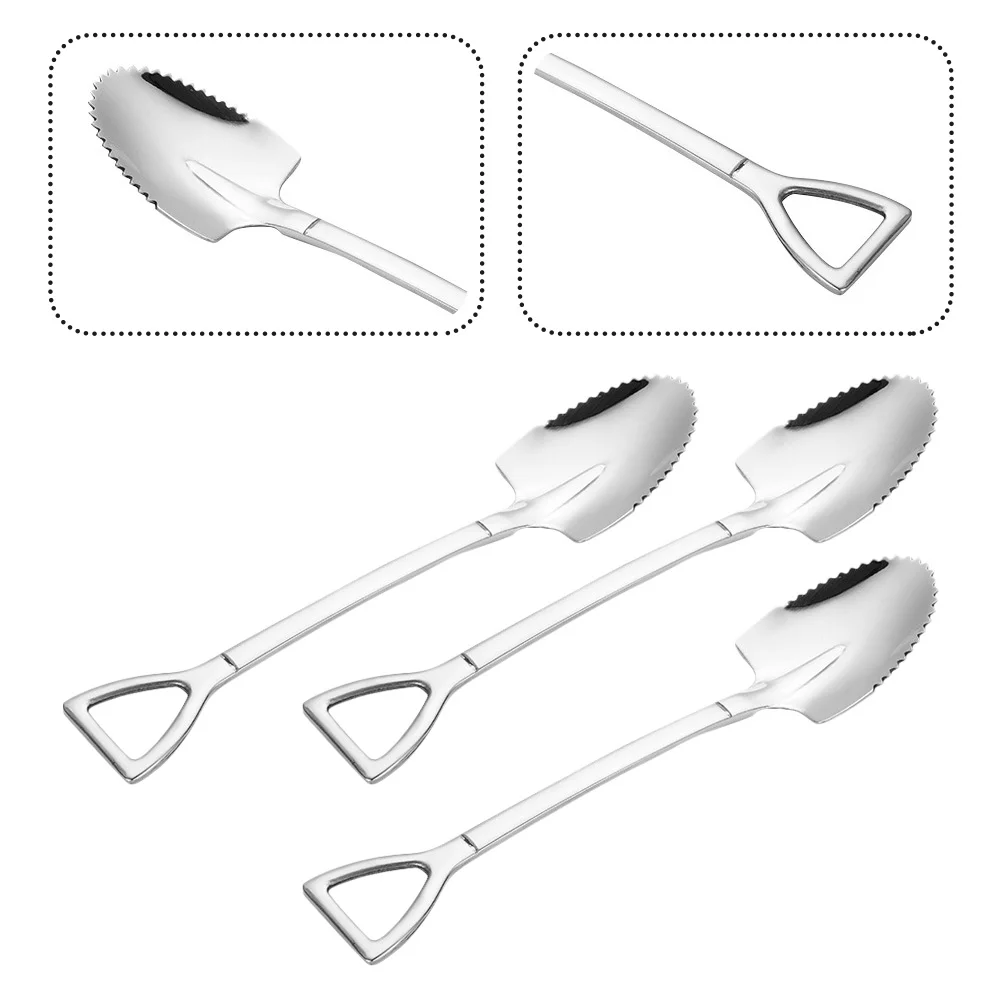 3 Pcs Corer Stainless Steel Scraper Scoops Fruit Mud Spoons Cooking 304 Serrated Edges Baby Silverware