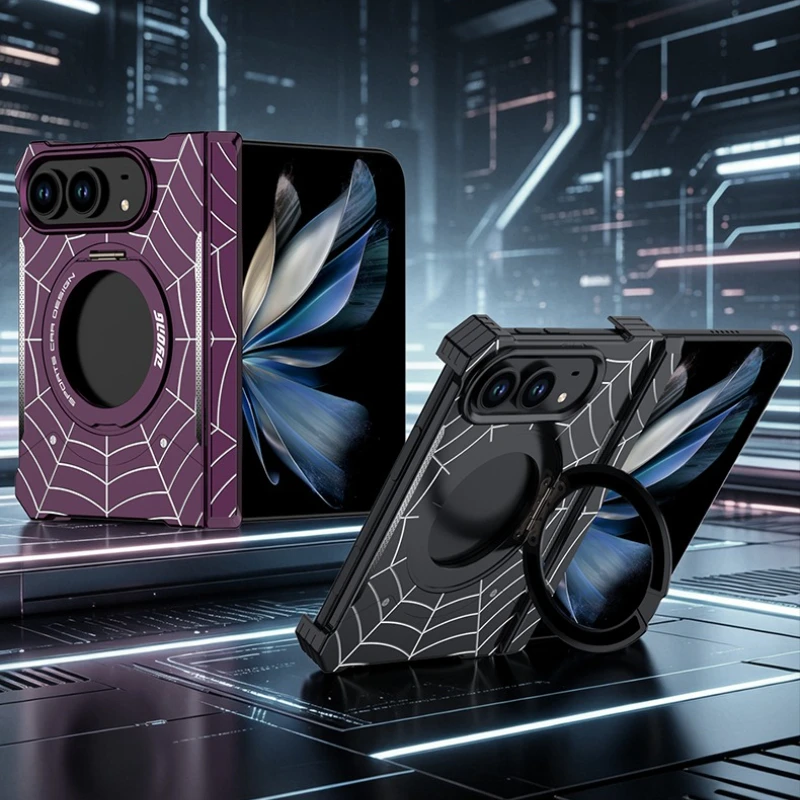 Spider web Alloy Magnetic Elastic Snap Case for iPhone 18 Fold Bezel-less Esports Cooling Case for iPhone 18 Pro Max 17 Pro Max